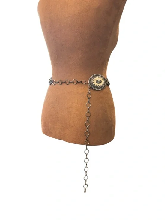 Chico's Gold Silver Tone Metal Waist Belt Western Boho Adj 22-42” Concho Rodeo - Picture 4 of 13